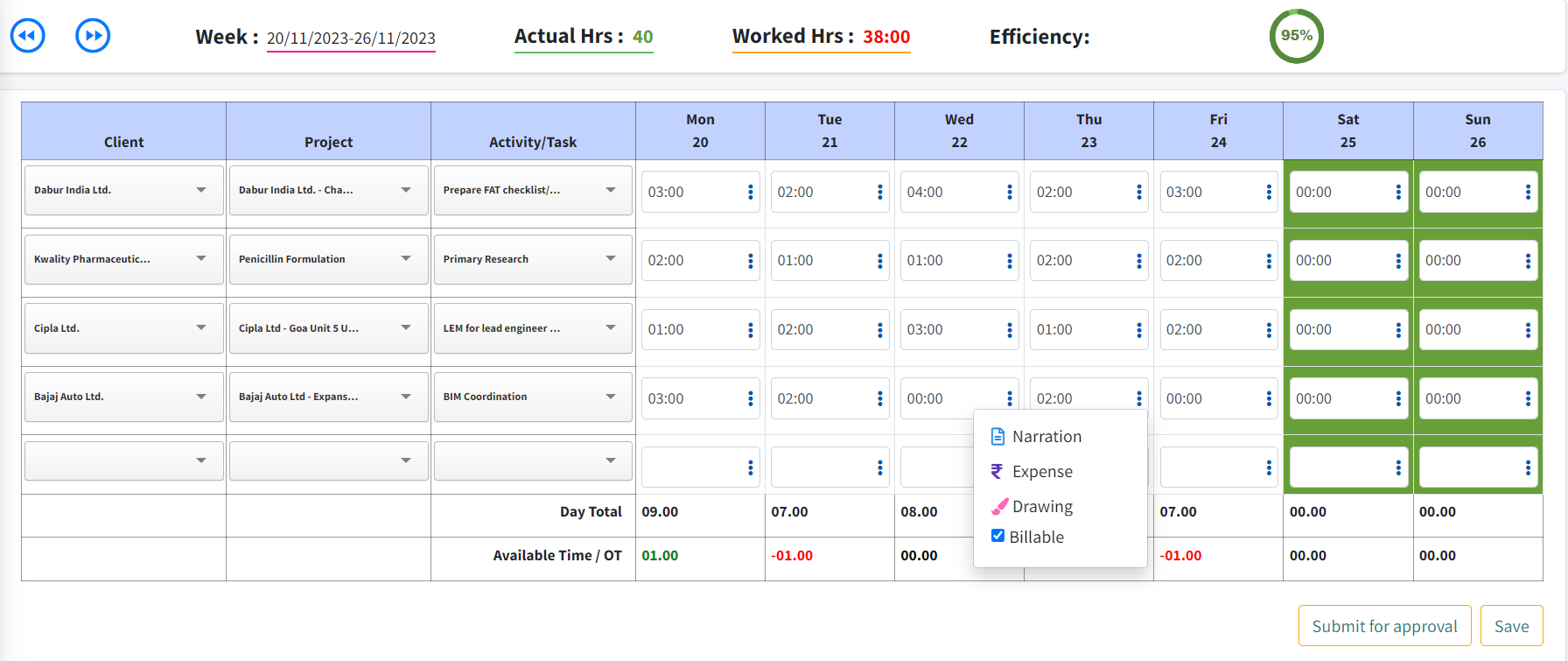 Weekly Timesheet Input