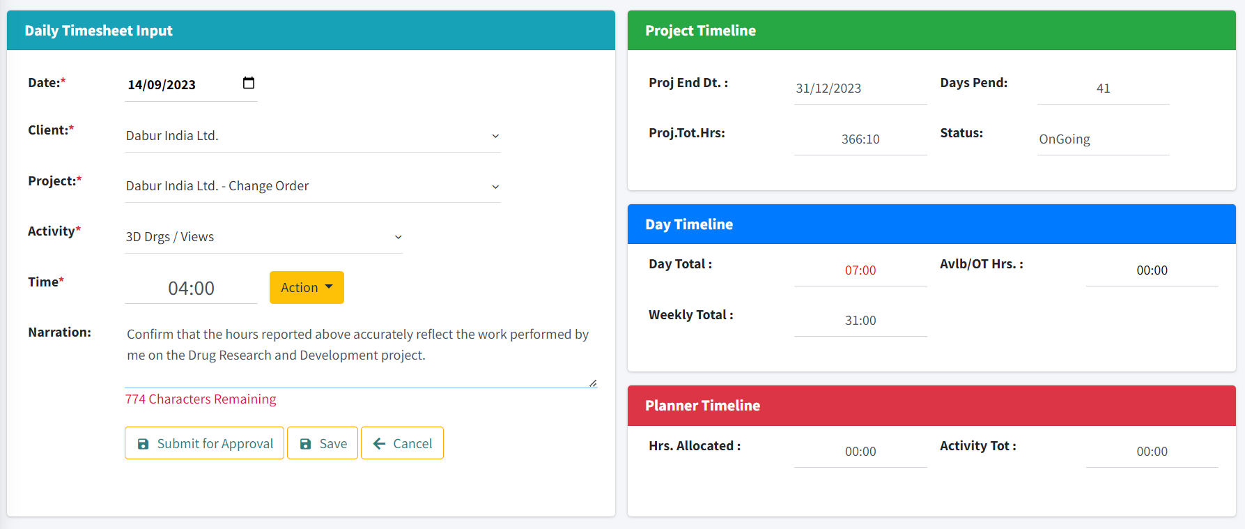 Daily Timesheet Input