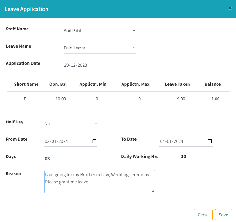 Leave Application